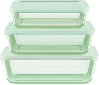 Pyrex Year of Color (3-Pack) Tinted Rectangular Glass Food Storage Containers Set, (3, 6 & 11 Cup) Meal Prep Containers With BPA-Free Lids, Dishwasher & Microwave Safe, Green