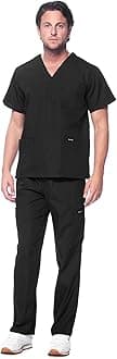 Dagacci Scrubs Medical Uniform Mens Scrub Set Medical Scrubs Top and Pants, Black, XXL