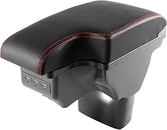 Consoles Armrest for Nissan Juke 2010-2017 Center Console Box Armrest Box Double Layer Storage with USB Port (Black with Red Line)
