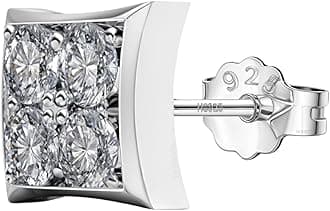 HIGHSPARK 925 Silver Men's Stylish Square Solitaire Earring | 92.5 Sterling Silver and Diamond like Brilliance Zirconia | Single Stud for Men | Lovely Gift