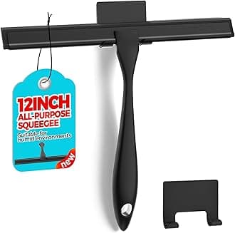 ALFLOD 12-Inch All-Purpose Shower Squeegee for Shower Doors, Tile Shower Walls, Bathroom, Window, Glass and Car Windshield, Mirrors and Kitchen-Stainless Steel, Black