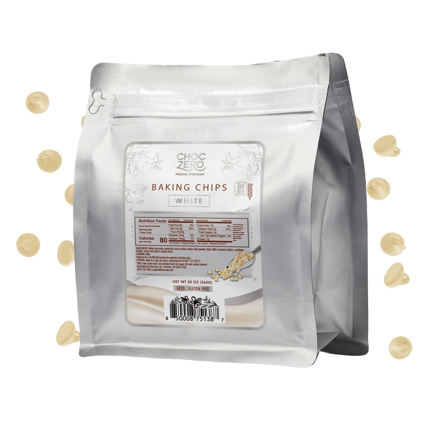 White Chocolate Chips, No Added Sugar, Keto & Low Carb, Gluten Free, No Sugar Alcohols, 20 oz Bag for Baking & Desserts