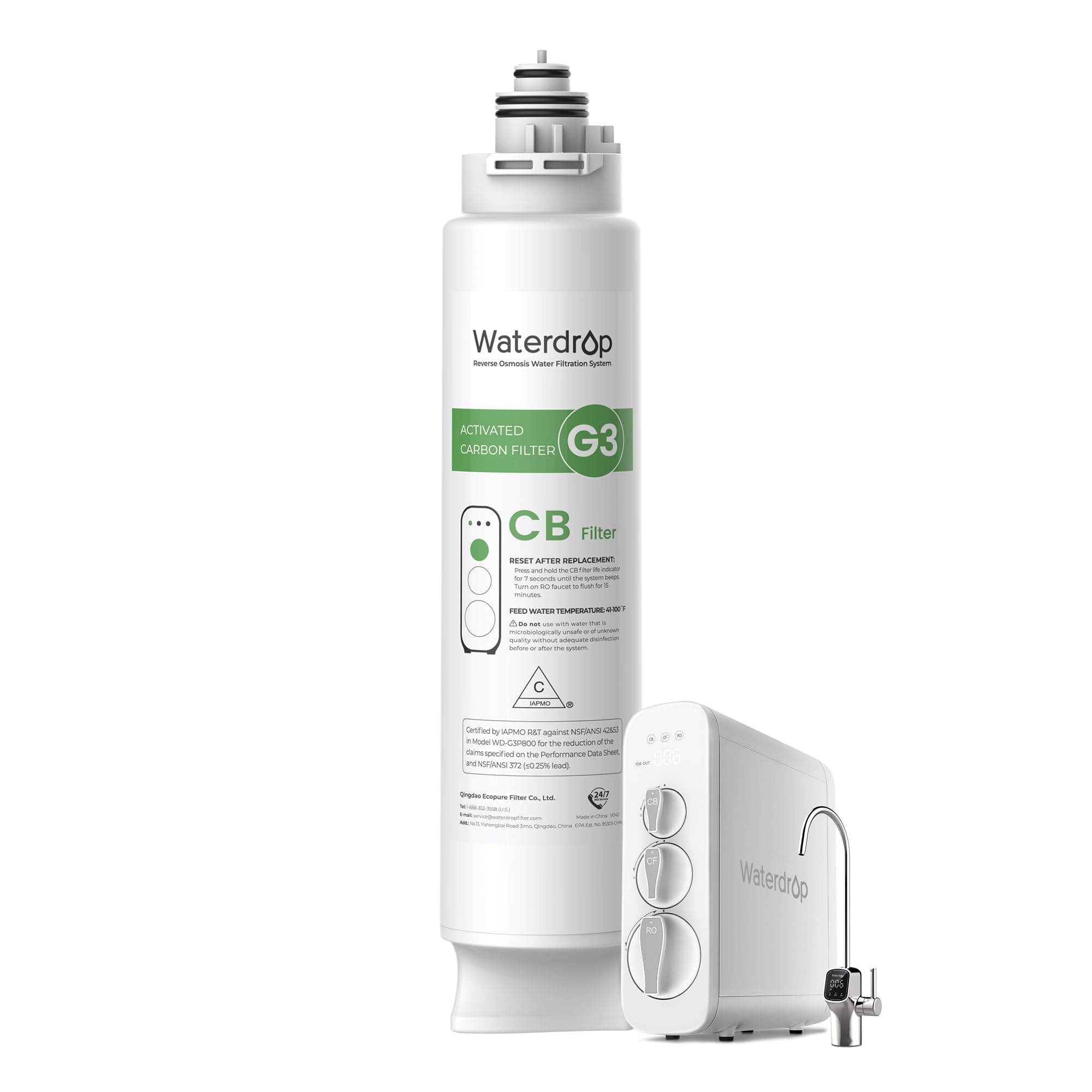 Waterdrop G3-N3CB Filter, Replacement for Waterdrop G3-W & G3P600 & G3P800 Reverse Osmosis System, 12-Month Lifetime