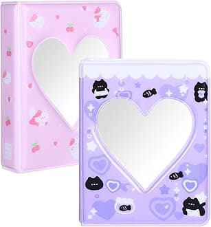2 Pcs Photocard Binder Album 3 Inch Mini Photo Album Heart Hollow Design Portable Kpop Photocard Holder Book 36 Pockets for Photocard Collection