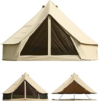 Canvas Bell Yurt Tents, 4 Seasons Large Waterproof & Windproof Luxury Glamping Tent w/Stove Jack for Family Outdoor Camping, Hunting, Parties