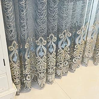 Amidoudou European Jacquard Sheer Curtains, Embroidered Tulle, Luxury Translucent, Blue Grey, 51x102 Inch, Pack of 2, Living Room, Bedroom