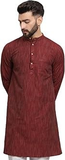 Latest Chikan Men's Cotton Regular Textured Long Kurta Full Sleeves - Casual Ethnic Wear�