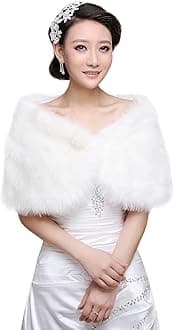 Women's Faux Fur Shawl Wrap - Bridal Furry Cape Winter Warm Shoulder Cape for Wedding, Bridesmaid, Evening Prom - Soft Plush Dress Wrap Stole Tippet - Halloween Fancy Dress Long Jacket Coat