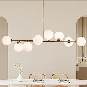 Gold Sputnik Chandelier, 8 Lights Modern Bubble Chandelier with White Glass Lampshade, Mid Century Globe Pendant Lights for Dining Room Kitchen Island - Gold