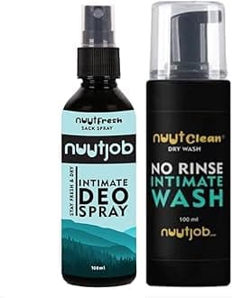 Men's Quick Fix Combo | NuutClean Intimate Dry Wash + NuutFresh Intimate Deodorant spray | Plant Extracts | Paraben Free | Prevents Odor | Long Lasting Freshness | 100ml each