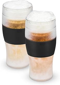3316 Freeze Beer Glasses, 16 ounce Freezer Gel Chiller Double Wall Plastic Frozen U.S. Pint (473ml / .83 UK Pint) Glass, Set of 2, Black