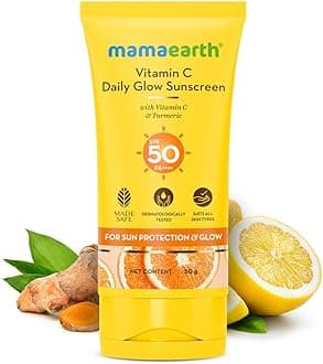 Mamaearth Vitamin C Daily Glow Sunscreen with Vitamin C & Turmeric for Sun Protection & Glow - 50 g | SPF 50 PA++++ | No White Cast | Lightweight & Non-Sticky | Brightens Skin | For All Skin Types