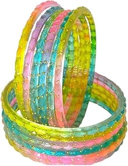 Shree Kreeti Raindrop Glass Bangles with Golden Beads for Women and Girls Pack of 12 Wedding, Baby Shower Bangles