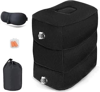 Inflatable Foot Rest Pillow, Adjustable 3 Layers Height Leg Rest Pillow, Airplane Travel Essentials Great for Airplane, Office, Home, Trains, Cars,Black