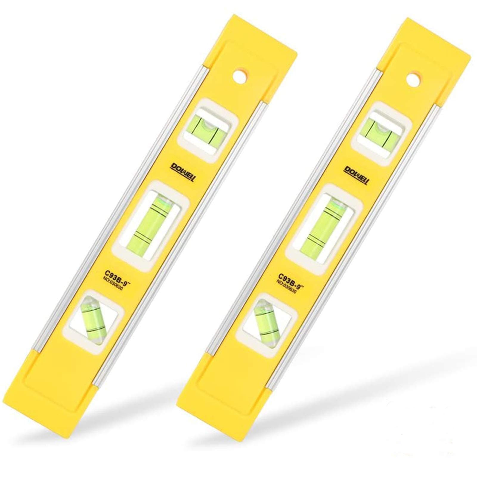 DOWELL 9 Inch Magnetic Box Level Torpedo Level(2PCS),3 Different Bubbles/45°/90°/180°Measuring Shock Resistant Torpedo Level