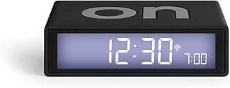 LexonFlip+ Digital Alarm Clock for Bedrooms, Reversible On/Off Faces with Snooze function, LCD display & Touch Sensor Light, Radio Controlled & Battery Operated, Rubber - Black