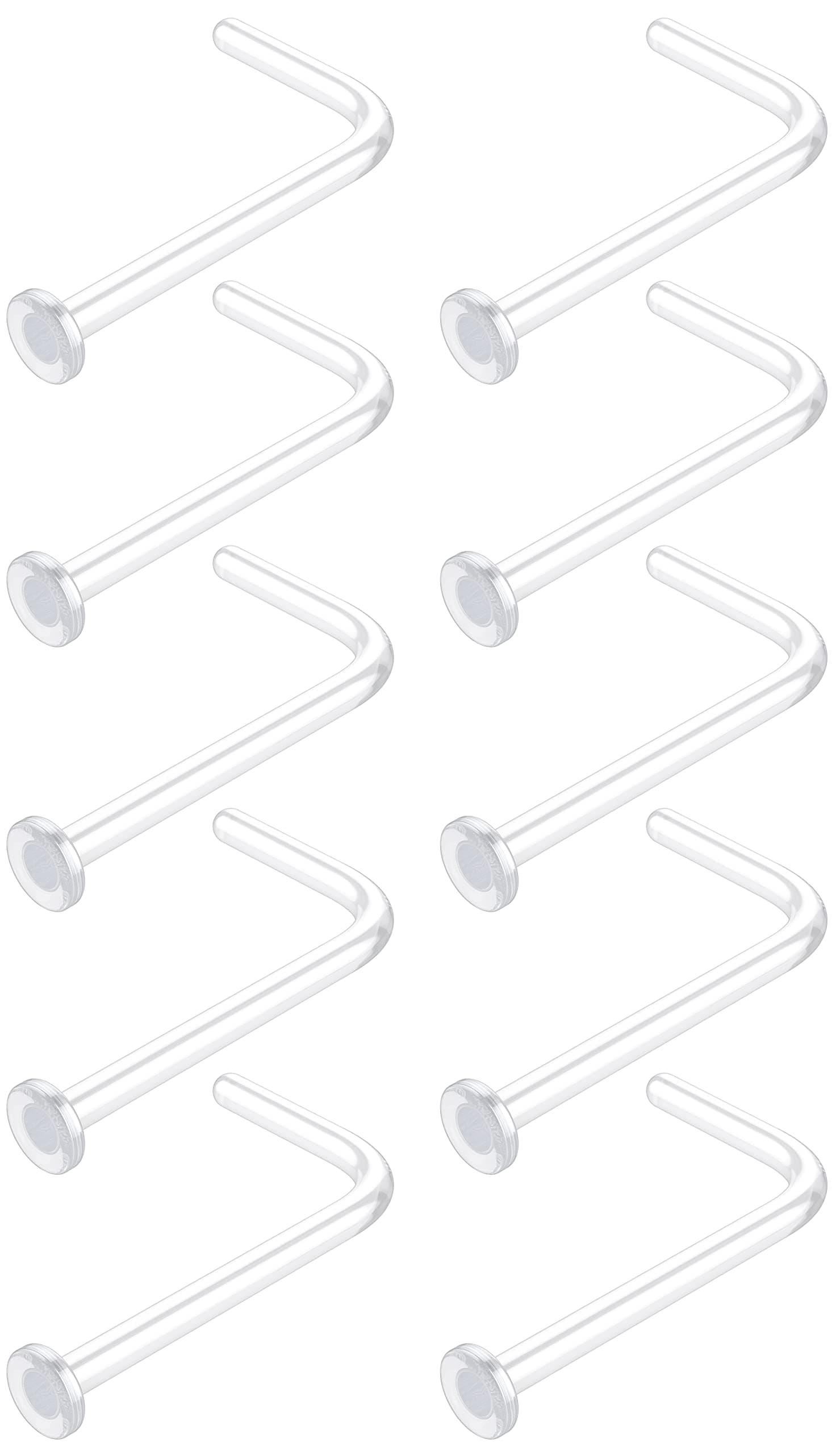 Clear Nose Studs for Work - L Shape Clear Nose Rings Piercing Retainers - Bioflex Plastic Nose Rings for Surgery - Flat Top 18, 20, 22 Gauge (10pcs Pack)