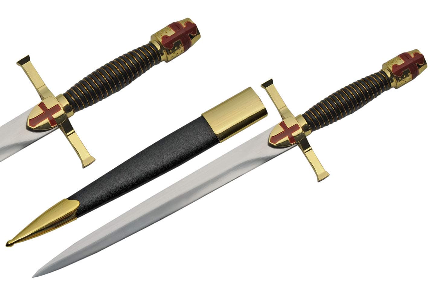 15.5" Replica Gold Medieval Crusader Dagger with Scabbard