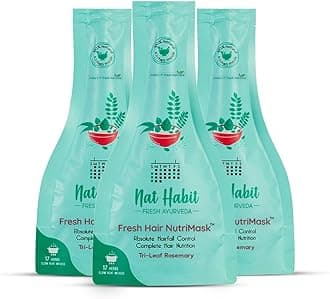 Nat Habit Tri-Leaf Rosemary NutriMask - Hair Mask For Hairfall, Conditioning, Smoothening & Shine, Suitable For All Hair & Scalp Types (Pack of 3 x 40gm)