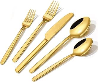 KINGSTONE Gold Silverware Set, 20 Piece Flatware Cutlery Set for 4, 18/10 Stainless Steel Silverware Mirror Polished Dishwasher Safe for Home, Restaurant, Wedding, Party(Gold, 20 pieces for 4)