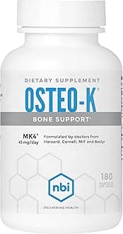 - NBI Osteo-K Bone Support | Vitamin D & K Complex with Calcium Citrate Supplement | 45mg Vitamin K2 (MK4) for Strong Bone Health & Function | 180ct Veggie Capsules
