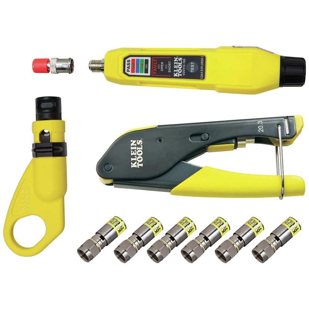 VDV002-818 Coax Install and Test Kit with Crimp Tool, Includes Tester, Stripper and Universal F Connectors