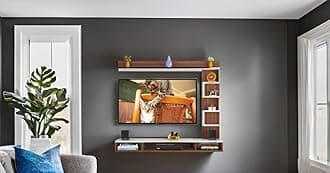 DAS Hubert MINI Wall Mount Engineered Wood TV Entertainment Unit/Tv Rack Set to Box Stand with Wall Shelves for Living Room Classic Walnut & Frosty White Finish (Ideal for up to 43") Screen