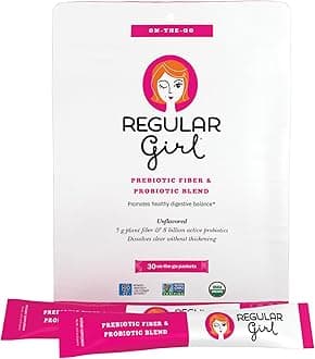 Organic Powder, Prebiotic Fiber Supplement and Probiotics for Women, Low FODMAP, 30 On-The-Go Packets, Unflavored, 30 Serving Packets
