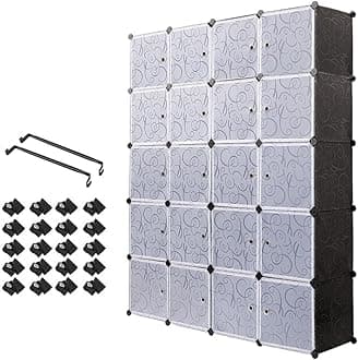 Mondeer Plastic Wardrobe Interlocking Storage Cubes for clothes, Translucent Decorative Patterns, Elegant Black & White, 20 Cubes