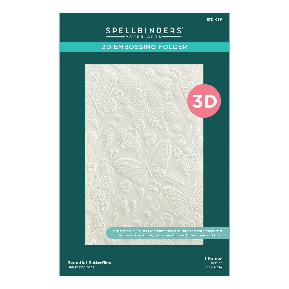 Spellbinders E3D-055 Beautiful Butterflies 3D Embossing Folder from The Stylish Ovals Collection
