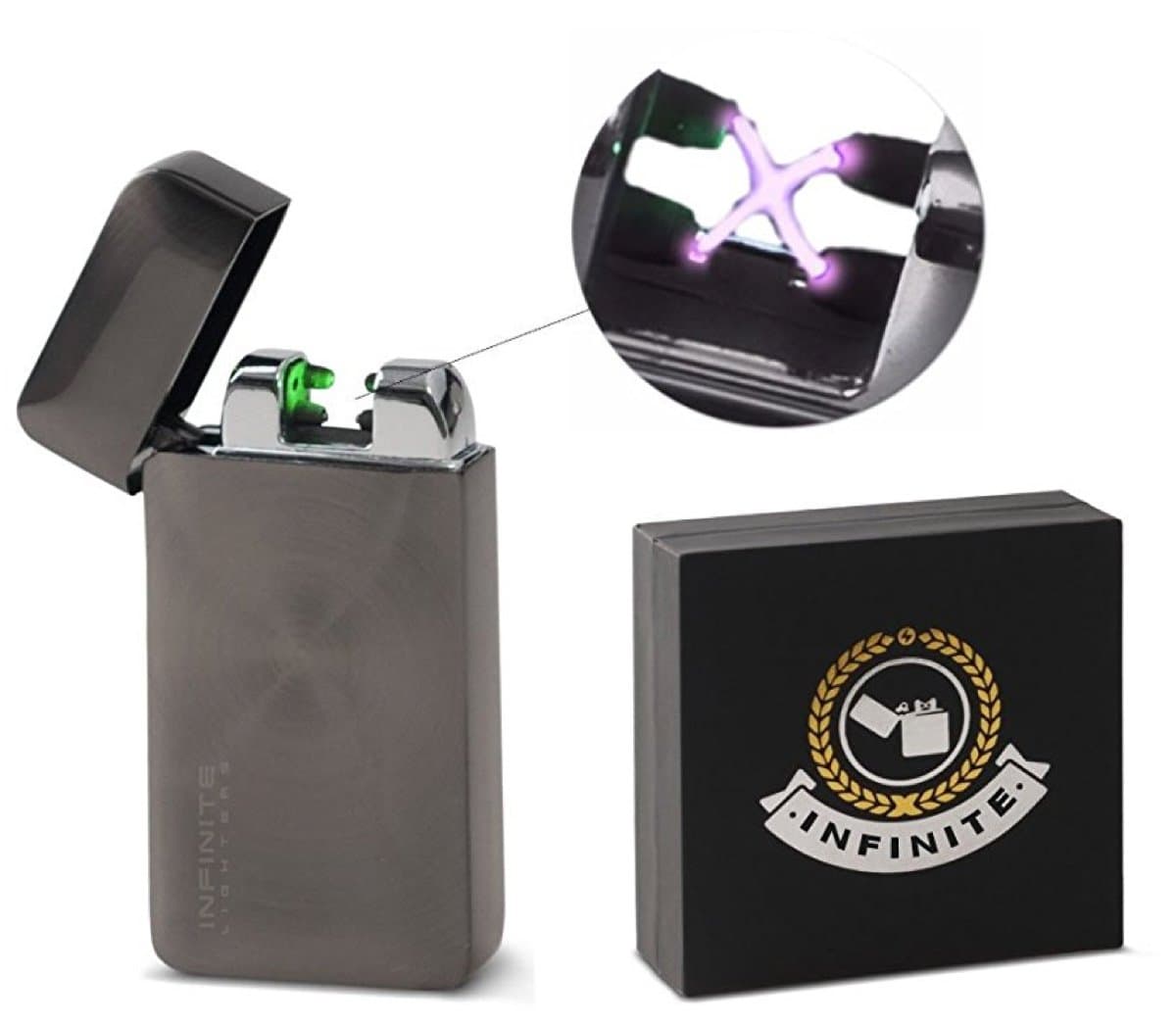 Infinite Lighters Electronic Arc Lighter - Rechargeable Lighter With USB Adapter - Windproof & Flameless Cigarette Lighter With Automatic Sensor - Instant Fire- Luxurious Box Included