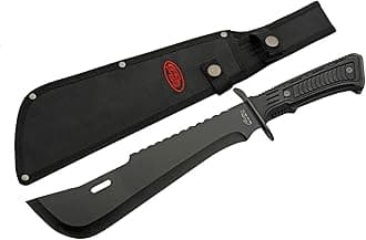 SZCO Supplies 211553-BK Rubberized Handle Full Tang Drop Point Outdoor Survival Machete with Sheath, Black, 16" Length