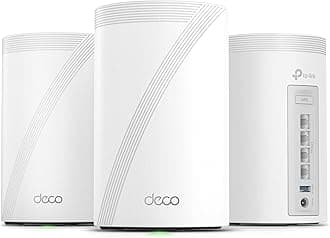 TP-Link Tri-Band WiFi 7 BE10000 Whole Home Mesh System (Deco BE63) | 6-Stream 10 Gbps | 4 × 2.5G Ports Wired Backhaul, 4× Smart Internal Antennas | VPN, AI-Roaming, MU-MIMO, HomeShield (3-Pack)