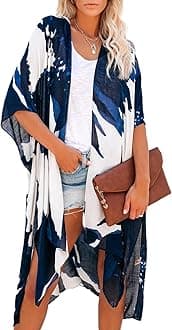 Moss Rose Women's Beach Cover up Swimsuit Kimono Cardigan with Bohemian Floral Print