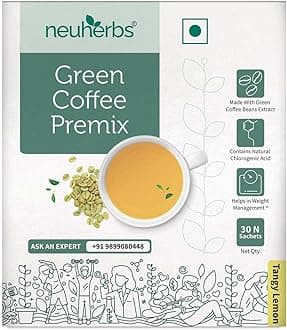 Neuherbs Green Coffee Premix | Coffee Beans Extract With Chlorogenic Acid | For Weight Management | Easy to carry & consume 30 Sachet (Lemon Flavoured)