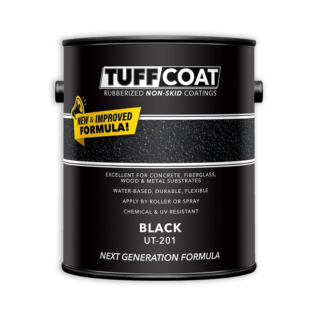 Tuff Coat Medium Texture Rubberized Non-Skid Deck Coating – Textured Non-Slip Safety Surface for Pool Decks, Docks, Boat Ramps, Patios, Walkways & High-Traffic Areas (UT-201 Black 1-gallon)