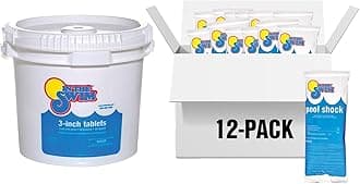 In The Swim Shock and Chlorine Bundle for Sanitizing Swimming Pools – Includes 12 x 1 Pound Bags of 68% Cal-Hypo Pool Shock and 25 Pound Bucket of 3 Inch Stabilized Chlorine Tablets