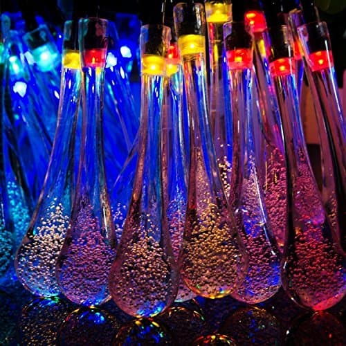 HOMKITCO Solar Outdoor String Lights - Solar Powered String Fairy Lights 20ft 30 Led White Crystal Waterdrop Style for Patio, Garden, Wedding Party, Backyard, Bedroom, Home and Holiday (Multi-color)