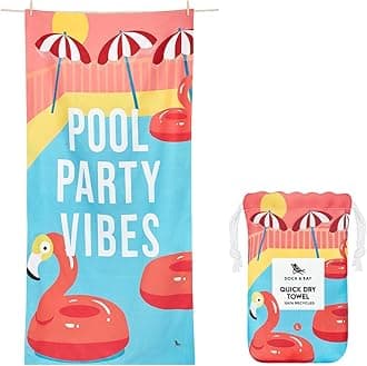 Dock & Bay Beach Towel - Quick Dry, Sand Free - Compact, Lightweight - 100% Recycled - Includes Bag - Pool Party Vibes - Large (160x90cm, 63x35)
