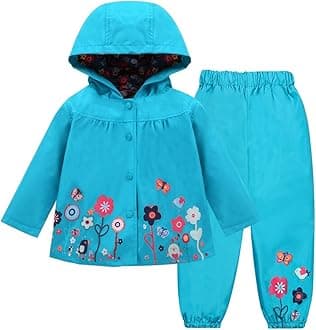 LZH Baby Girls Raincoat Suit Waterproof Hooded Jacket & Trousers 2 Piece Set Windproof Puddlesuit Rain Wear for 1-6Y