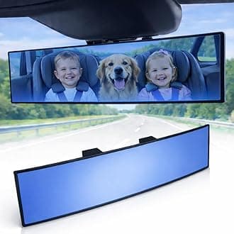 11.8" ICBEAMER Clip On Rear View Mirror | Flat Blue Tint Glass, Panoramic Wide Angle HD Glass, Anti Glare, Universal Fit for Car, SUV, Truck | Eliminates Blind Spots (1 Pack)