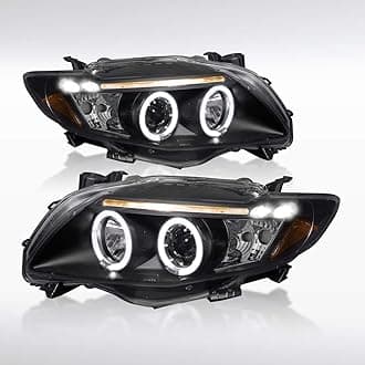 Autozensation Compatible with 2009-2010 Toyota Corolla, Left + Right Pair Headlamps Assembly, Black Projector Headlights LED