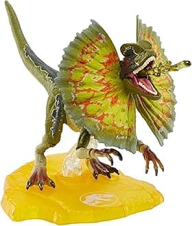 Amber Collection 6-in Dilophosaurus Action Figure with Movable Joints, Swappable Frill & Display Stand for Ages 8 & Up