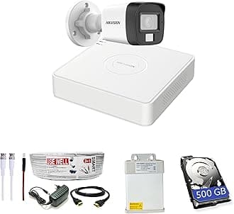 HIKVISION Full HD 4 Channel DVR, 2 MP 1 Outdoor Cameras [Color Night Vision + Built-in Audio MIC + Smart Dual Light + Motion Detection]+500 GB HDD+4 Ch SMPS, USEWELL Cable+BNC/DC Set, White