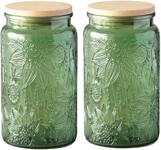 ANSQU Green Glass Canister Jars, 34oz Candy Jars with Lids, Vintage Colored Mason Jars for Kitchen Decorative Jar for Coffee Tea Candy Cookies, Cute Jar (Green, 2 Pack)