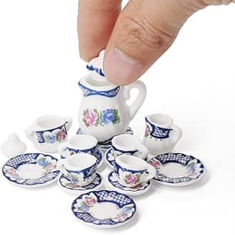 Odoria 1:12 Miniature 15PCS Porcelain Vintage Tea Cup Set Dollhouse Kitchen Accessories