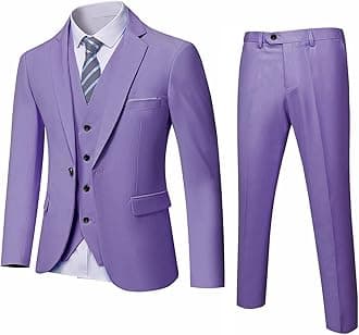 MrSureMen’s 3 Piece Suit Blazer, Slim Fit Tux with One Button, Jacket Vest Pants & Tie Set for Party, Wedding and Business