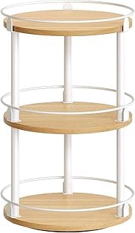 3-Tier Lazy Susan Organizer, Rotating Spice Rack, Spinning Organizer, Industrial Turntable Spice Rack Organizer for Cabinet, Kitchen Countertop, Pantry, White and Natural SR23WN