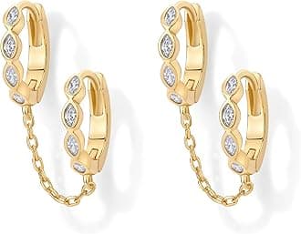 PAVOI 14K Gold Chain Earrings for Women, Cubic Zirconia Pearl Hoop Earrings for Women
