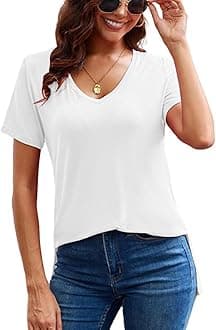 HerouSummer Women Casual Short Sleeve Tops T-Shirts Tees with Side Split, 0-white, S